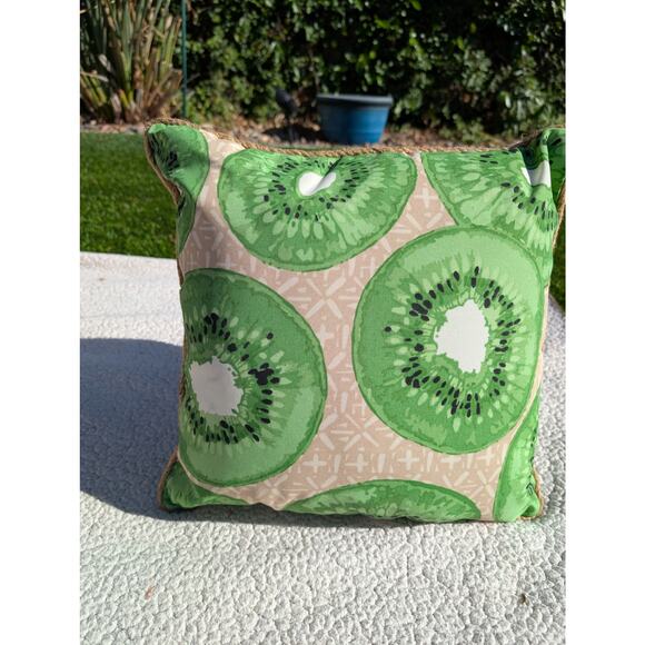 allen + roth 2 Graphic Print Tossed Kiwis w/Geo Square Throw Pillow Outdoor - Picture 2 of 8